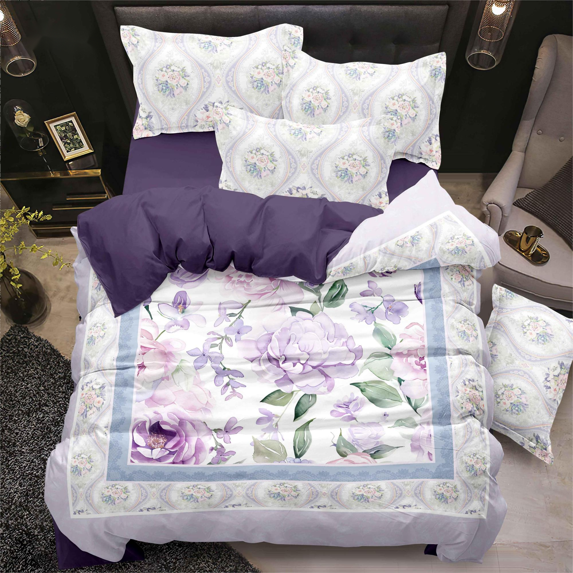 Foglio da letto di stampa digitale floreale viola