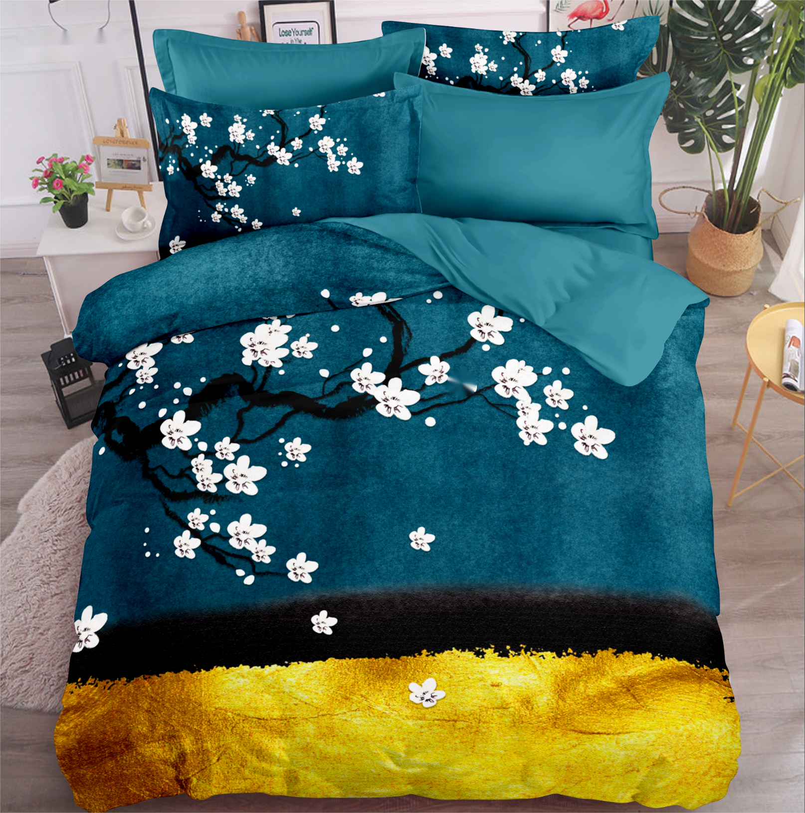 Foglio da letto stampato digitale Set di fiori Design elegante