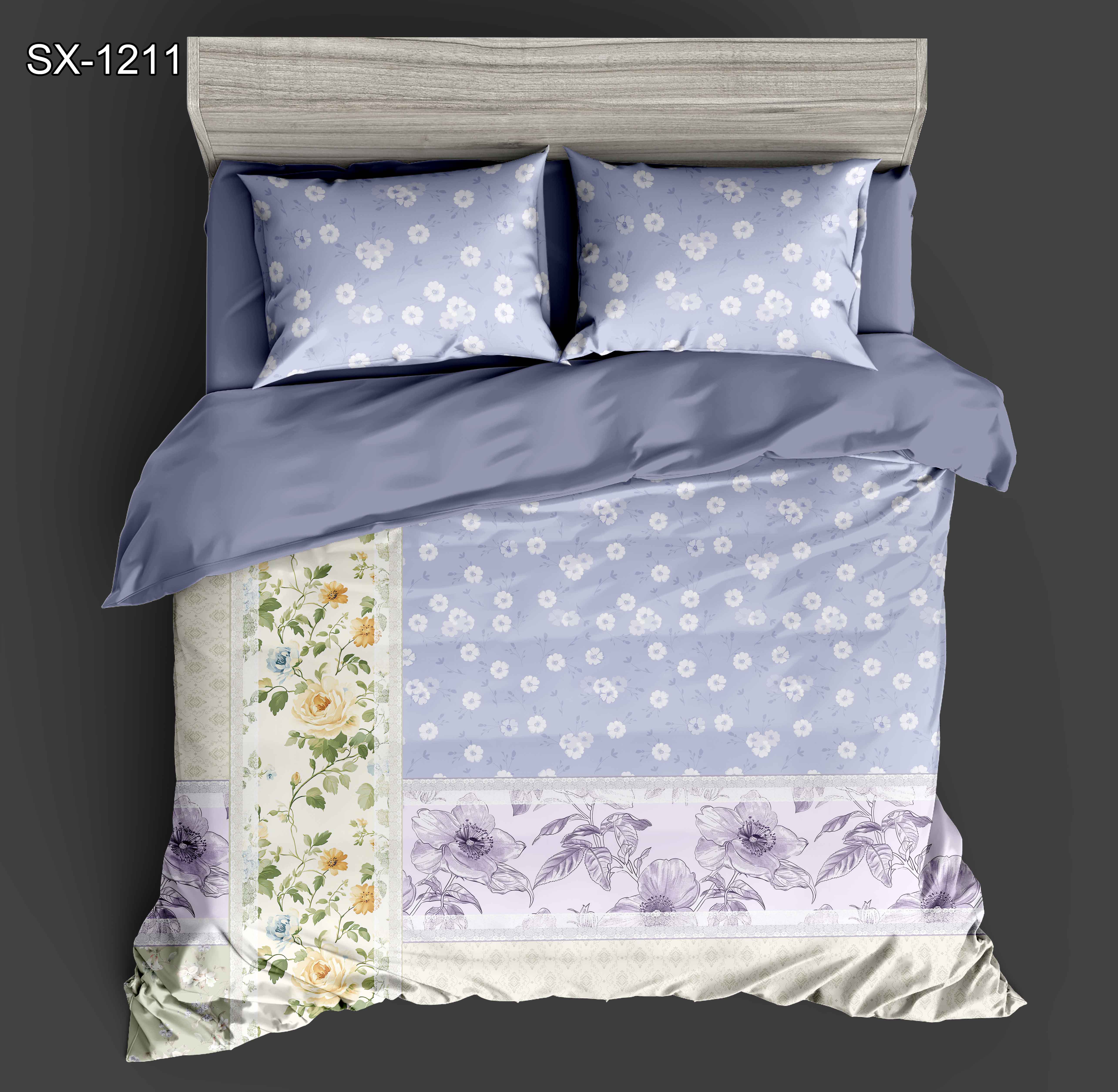 Foglio da letto stampato digitale 5D set con patchwork floreale e design di motivi vintage