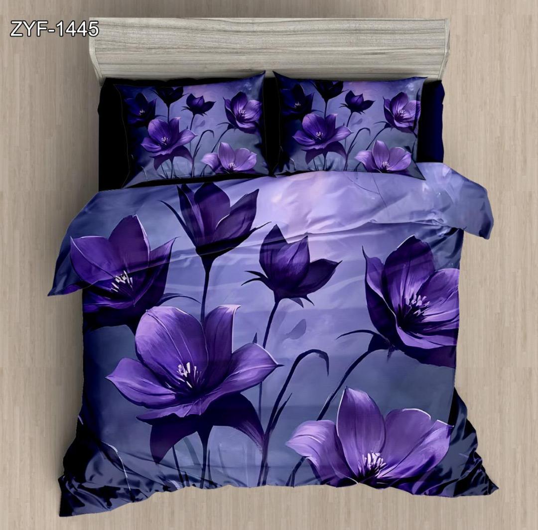 Foglio da letto stampato digitale 5D set floreale con design a fiori viola intenso