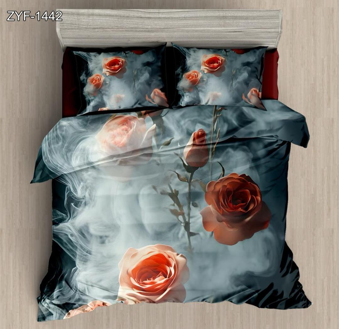 Foglio da letto stampato digitale 5D set floreale con rosa rossa e design dell'effetto fumo