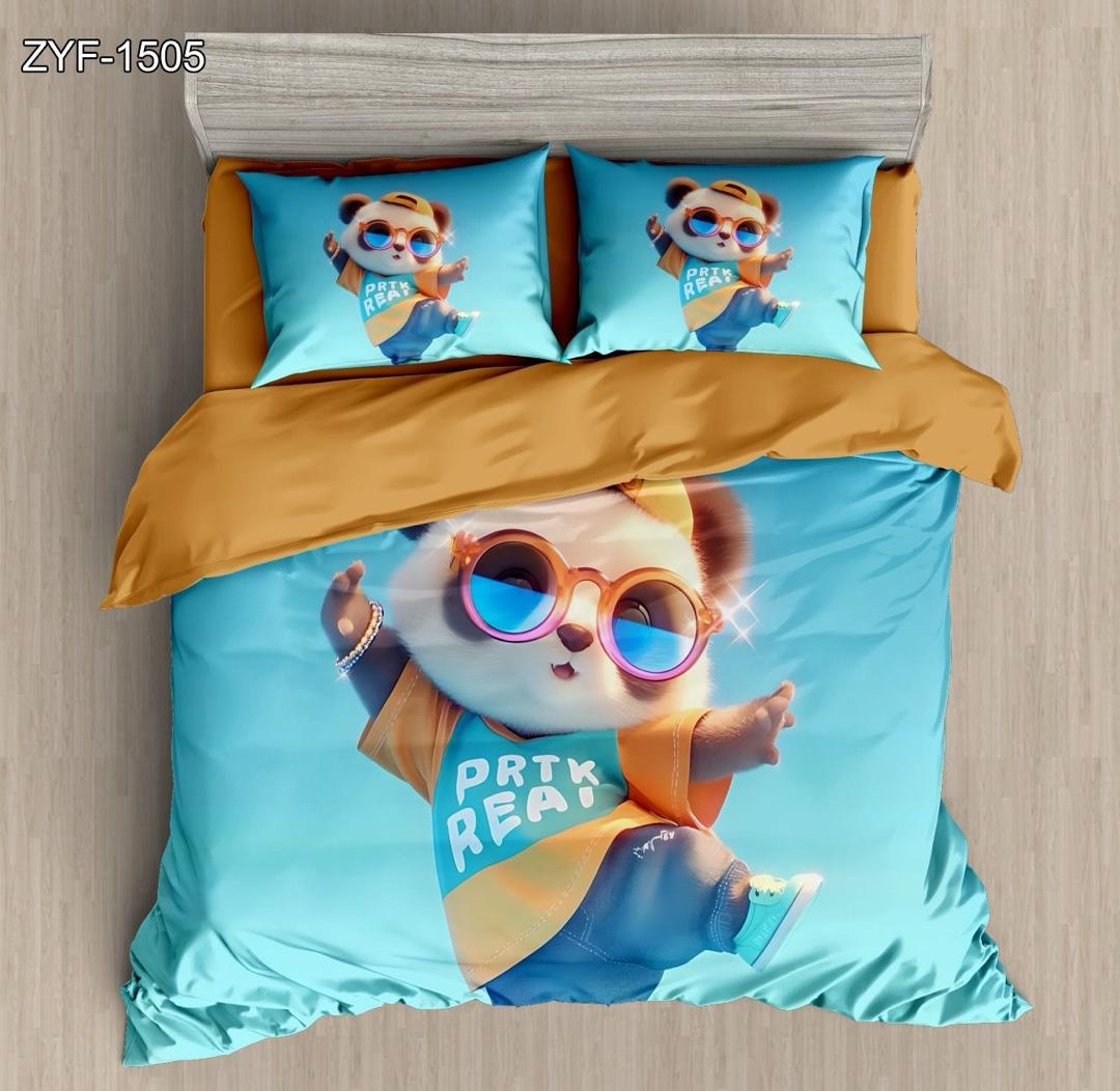 Cartoon 5D Stampato Set da letto con panda fresca in occhiali da sole e design di t-shirt divertente