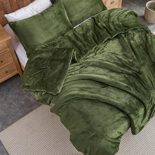 Set piumino in velluto verde foresta – Set di biancheria da letto trapuntato ultra morbido in 3 pezzi