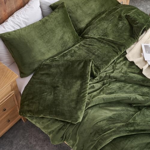 Set piumino in velluto verde foresta – Set di biancheria da letto trapuntato ultra morbido in 3 pezzi