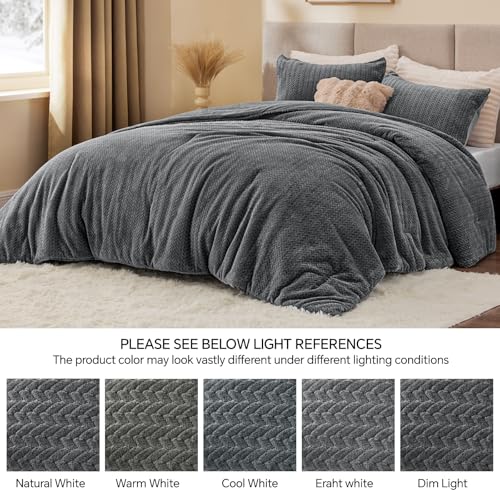 Set piumino reversibile in flanella e velluto lavorato a maglia – Set biancheria da letto in 3 pezzi con texture a foglie 3D