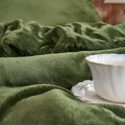 Set piumino in velluto verde foresta – Set di biancheria da letto trapuntato ultra morbido in 3 pezzi