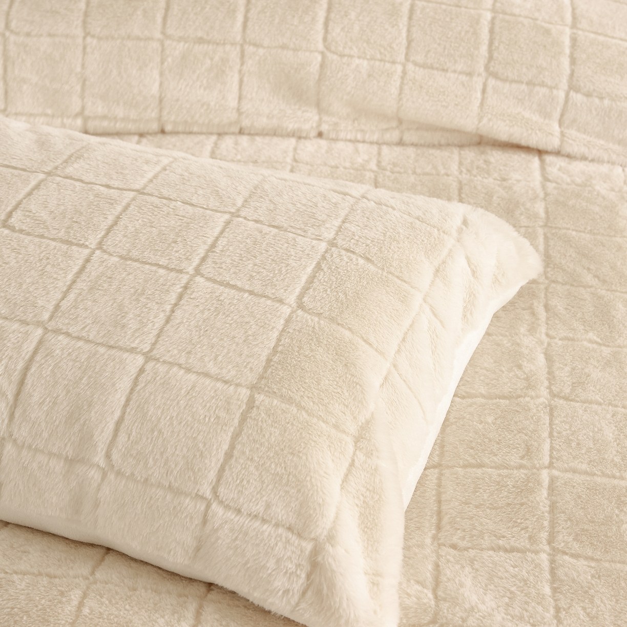 Set piumino in finta pelliccia di coniglio a quadretti e velluto di latte - Set di biancheria da letto in morbido jacquard da 3 pezzi