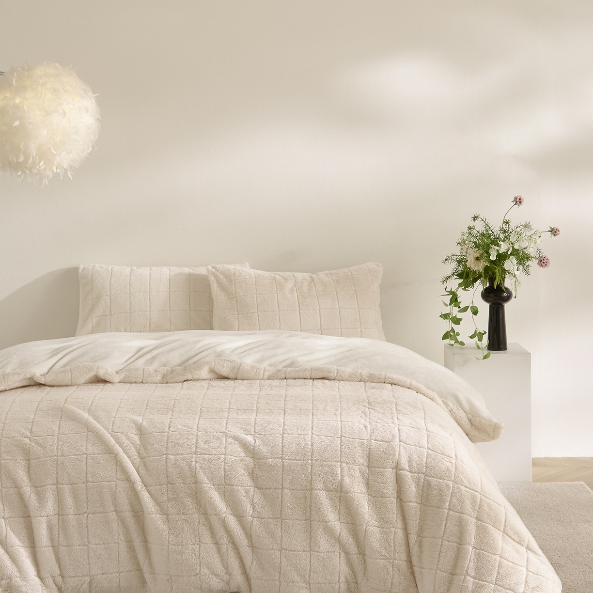 Set piumino in finta pelliccia di coniglio a quadretti e velluto di latte - Set di biancheria da letto in morbido jacquard da 3 pezzi